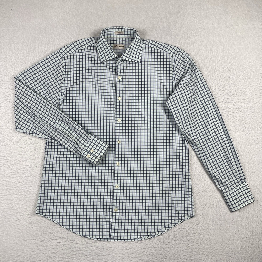 Peter Millar Shirt Mens Large Blue Plaid Comfort Preppy‎ Workwear Casual Office